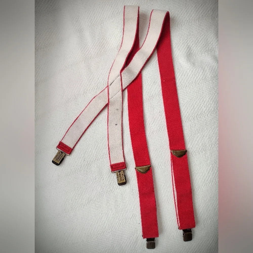 Filson Early 90's/Late 80's Vintage Red Logger Suspenders, Clip-on X-Back - Picture 3 of 12